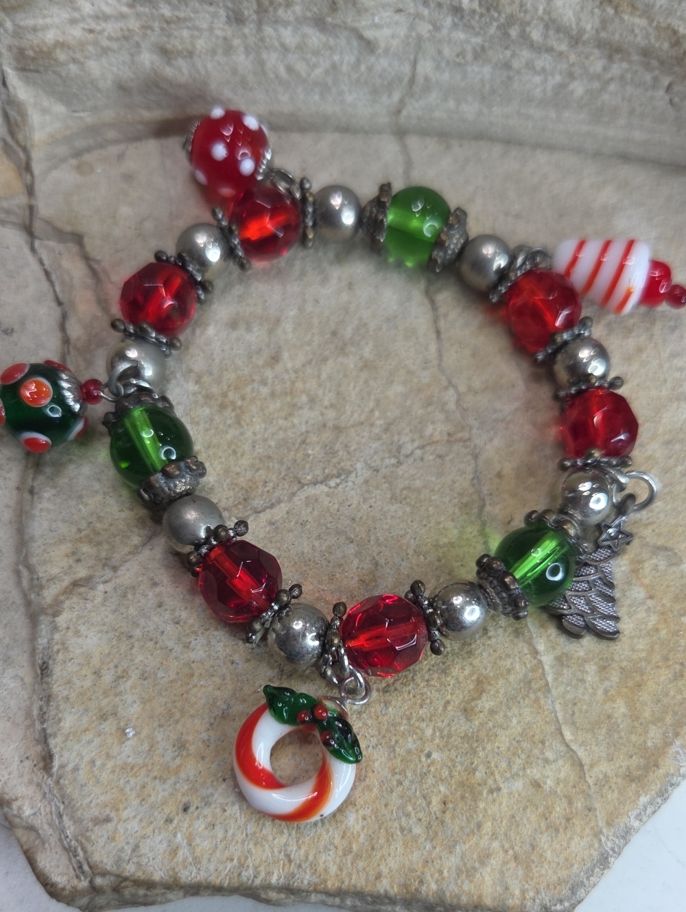 Festive Red & Green Christmas Charm Bracelet - Women Jewelry